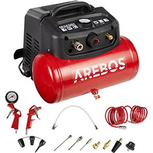 Arebos Compressore ad aria compressa | con accessori da 13 pezzi |compressore aria silenzioso |a bassa manutenzione | spegnimento automatico | Capacità: 50 l, 30 l o 6 l (6 litri)