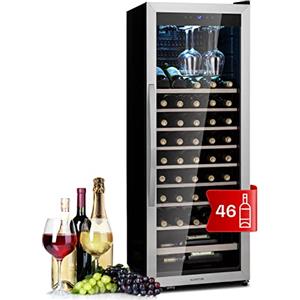 KLARSTEIN Cantinetta Vino, Cantinetta Vino Refrigerata a Zona Singola per Interno/Esterni, Frigo Bar, Cantina Vino con Vetrina, Mini Bar con Protezione UV, Frigo Vino Touch, 4-18°C, 46 Bottiglie