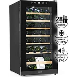 N8WERK Frigorifero per vino fino a 28 bottiglie di vino | Tecnologia a compressore silenzioso, autoportante, intervallo di temperatura da 4 °C a 18 °C, vetro termico, display LCD, illuminazione a LED