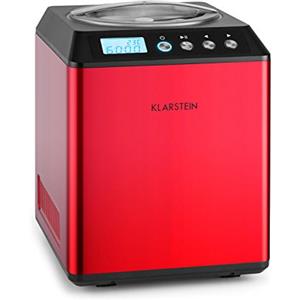 Klarstein Vanilla Sky - Macchina per Gelato, Funzione di Raffreddamento, Timer, 3-4 min, Display LED, Facile da Pulire, Acciaio Inox, Cucchiaio, 18 Watt, Capacità: 2 Litri, Rosso