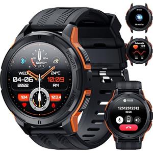 OUKITEL BT10 Smartwatch Uomo con Chiamate Bluetooth, 1,43 Pollici AMOLED Display, Batteria 410mAh, Orologio Impermeabile 5 ATM con Cardiofrequenzimetro Monitor Sonno per Android iOS, Arancione