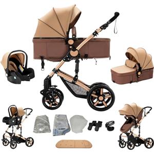 Magic ZC Passeggino Trio, Passeggino 3 in 1 con Doppia Modalità Push Reversibile, Trio Passeggini Neonati in Alluminio Pieghevole, Carrozzina per Neonati con Grande Navicella (588 Khaki)