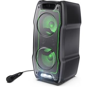 Sharp PS-931 Party Speaker, microfono, TWS, Bluetooth, 2xUSB, 2 porte da 6,3 mm per microfono e chitarra, luci multicolori, 180W P.maxima, batteria litio integrata con fino a 13 ore di riproduzione