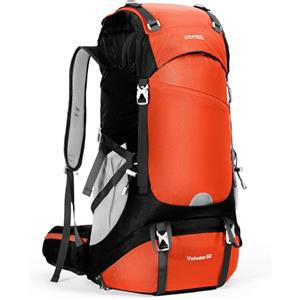 HOMIEE Zaino Trekking 50L Zaini da Escursionismo Zainetto Leggero Zaino Viaggi di Campeggio Montagna con Parapioggia Zaino per Alpinismo Impermeabile, Arancia