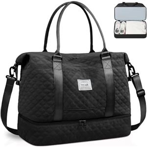 BAGAIL Borsone da viaggio, borsa da fine settimana da donna, borsa da palestra per la notte, borsa tote con tasca bagnata, borsa per mamma ospedaliera per lavoro e consegna, B-griglia-nero, Extra