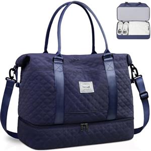 BAGAIL Borsone da viaggio, borsa da fine settimana da donna, borsa da palestra per la notte, borsa tote con tasca bagnata, borsa per mamma ospedaliera per lavoro e consegna, B-Griglia-Blu Navy, Extra