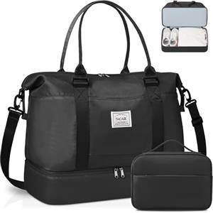 BAGAIL Borsone da viaggio, borsa da fine settimana da donna, borsa da palestra per la notte, borsa tote con tasca bagnata, borsa per mamma ospedaliera per lavoro e consegna, A-nero, Extra Large Set,