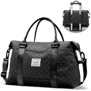 BAGAIL Borsone da viaggio, borsa da fine settimana da donna, borsa da palestra per la notte, borsa tote con tasca bagnata, borsa per mamma ospedaliera per lavoro e consegna, Griglia-Nero, Large, Borsa