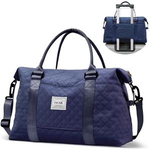 BAGAIL Borsone da viaggio, borsa da fine settimana da donna, borsa da palestra per la notte, borsa tote con tasca bagnata, borsa per mamma ospedaliera per lavoro e consegna, Griglia-Blu Navy, Large,