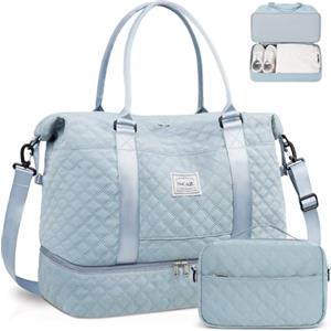 BAGAIL Borsone da viaggio, borsa da fine settimana da donna, borsa da palestra per la notte, borsa tote con tasca bagnata, borsa per mamma ospedaliera per lavoro e consegna, A-griglia-blu chiaro,