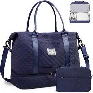 BAGAIL Borsone da viaggio, borsa da fine settimana da donna, borsa da palestra per la notte, borsa tote con tasca bagnata, borsa per mamma ospedaliera per lavoro e consegna, A-griglia-blu navy, Extra