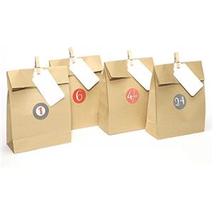 Plantvibes 24 Sacchetti Regalo in Carta Kraft, Sacchetti di Carta Colorati Riciclabile con Adesivi, Sacchetto Ideale per Calendari dell'Avvento fai da te o regali di Natale