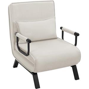 WOLTU Poltrona Relax Reclinabile Convertibile, Divano Letto Trasformabile 3 in 1, con Schienale Regolabile in 5 Posizioni, Cuscino Rimovibile, Seduta Imbottita, Braccioli, Beige