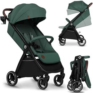 LIONELO INGRID Passeggino leggero per bambini da 6mesi a 4 anni/22kg Grandi ruote 360° in Schiuma EVA Assorbimento Pieghevole con una mano Schienale e poggiapiedi regolabili (INGRID, Verde)