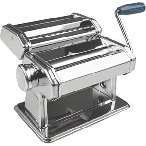 Fackelmann,Macchina per tirare la pasta a mano regolabile, 19,5x16x17 cm,Linea Easy prepare, supporto di fissaggio al piano di lavoro, 3 varietà di pasta,(colore:argento,blu), quantità: 1 pezzo, 27916