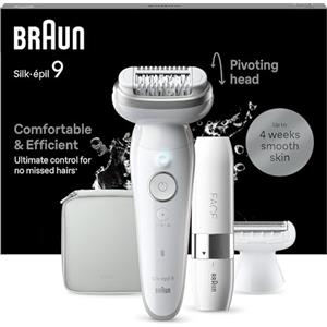 Braun Silk-épil 9 Depilatore Donna, Epilatore Elettrico Donna con Testina Flessibile per una Epilazione Semplice, Wet & Dry, Pelle Liscia a Lungo, con Testina per Rasoio Donna e Cappuccio Rifinitore