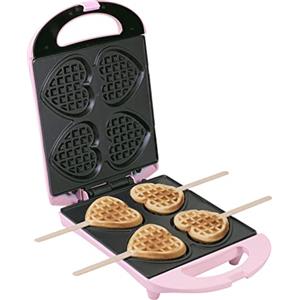 Bestron Waffle Maker, piastra per waffle a forma di cuore per waffle su un bastone, macchina per waffle con antiaderente & indicatoro luminso, collezione Sweet Dreams, 700 watt, colore: rosa