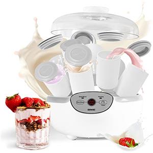 Duronic YM2 Yogurtiera elettrica automatica - 8 vasetti in ceramica da 125 ml - Macchina per yogurt con display digitale timer impostabile - Ideale per preparare yogurt fatti in casa