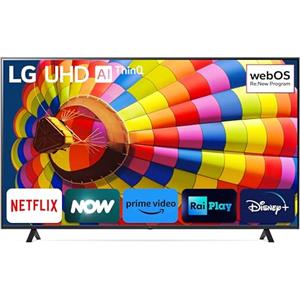 LG UHD 75'', Serie UT8000 2024, 75UT80006LA, Smart TV 4K, Ultra HD, Processore α5 Gen7, 20W, 3 HDMI, HDR10 Pro, Filmmaker Mode, Game Optimizer, Alexa, Wi-Fi, webOS 24, Telecomando Puntatore