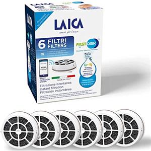 Laica Filtro Fast Disk per Bottiglia e Borraccia Filtrante, Brevettato a Carboni Attivi, 100% Made in Italy, Filtrazione Istantanea, Durata 1 Mese/120 L, Confezione da 6 Filtri, 6 Unità