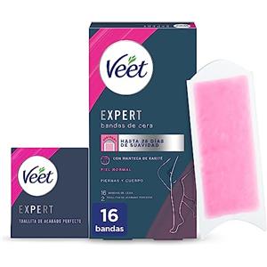Veet Expert Fasce di Cera Fredda Depilatoria per Depilazione di Gambe e Corpo, con Burro di Karitè, 16 strisce