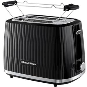 Russell Hobbs Tostapane 2 fette, 6 gradi di doratura, con Pinze, Scongela, Riscalda, Cancella selezione, Vassoio raccogli briciole, Riscalda panini incluso, esterno testurizzato, Eden Nero 27371-56