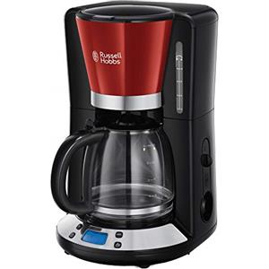 Russell Hobbs Macchina Caffè Americano Rosso - Timer Digitale, Con Filtro per Estrazione e Aroma Ottimali - Max 10 tazze; Caraffa in Vetro da 1.25 L; Piastra riscaldante; 1100 W, ColorPlus 24031-56