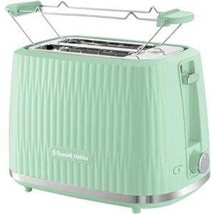 Russell Hobbs Tostapane 2 fette, 6 gradi di doratura, con Pinze, Scongela, Riscalda, Cancella selezione, Vassoio raccogli briciole, Riscalda panini, esterno testurizzato, Eden Pistacchio 27374-56