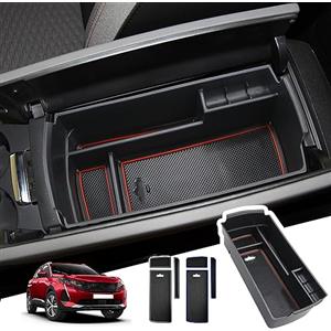 BIBIBO Portaoggetti Bracciolo per Peugeot 3008 5008 2017+/ C5 aircross 2018+, Scatola di Immagazzinaggio, Auto Accessori Originali Interni Braccioli Organizer, Storage Box con Tappetino Antiscivol
