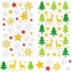 Epokus 336 adesivi natalizi per albero di Natale, 8 fogli di adesivi con fiocchi di neve, stelle dorate, adesivi autoadesivi con alci natalizi per cartoline, scrapbooking, regali, calendari dell'Avvento