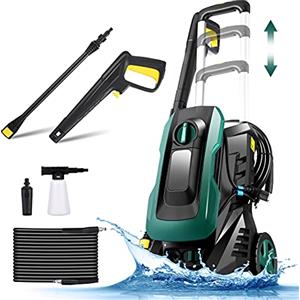 COOCHEER - Pulitore elettrico ad alta pressione con avvolgitubo, 1700 W, 160 bar, idropulitrice elettrica portatile ad alta pressione con ugelli per casa, giardino, pulizia auto