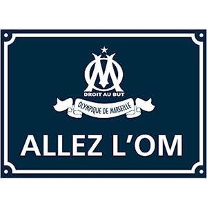 As de Coeur La Plume Dorée - Targa da Parete in Metallo Nero Olympique de Marseille, Prodotto Ufficiale, Sistema Adesivo Integrato, 18 x 14 cm per Sala da Pranzo