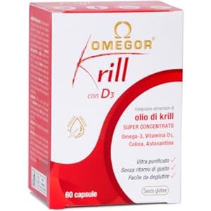 Omegor Olio di Krill Omega 3 Puro - OMEGOR Krill con Vitamina D3 (60 Capsule) Ricco di Omega-3 EPA e DHA - Senza Retrogusto e Facile da Digerire