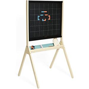 Janod - Lavagna Magnetica Due Lati Classica - 20 Magneti, 3 Gessetti, 1 Cancellino, 1 Astuccio - 1 Lato Magnetico a Quadretti - Dai 3 Anni, J09638