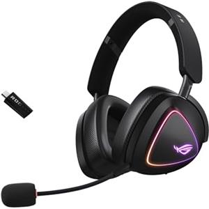 ASUS ROG Delta II, Cuffie da Gaming Senza Fili, Connessione 2.4GHz e Bluetooth, Audio DualFlow Ampio e Autentico, Driver Placcati in Titanio da 50mm, Per PC, Mac, PS, Switch, Android, Nere