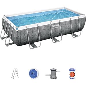 Bestway Piscina Power Steel Rettangolare 404x201x100 cm in Rattan Grigio Scuro con Pompa Filtro e Accessori