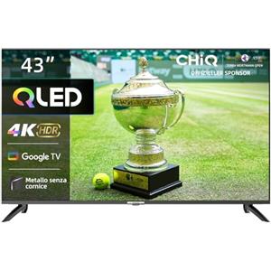 CHiQ Smart TV QLED 43 pollici 4K, Ampio spettro cromatico UHD con HDR, telecomando a controllo vocale, Chromecast integrato, Dolby Audio, DBX-TV, Bluetooth 5.0, Wi-Fi Dual Band