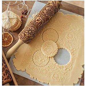 Bulla Mattarello natalizio con motivo natalizio 3D, alce, fiocco di neve, paisley, ramo di olio, per fai da te, Natale, cucina, biscotti dopo il periodo (43 cm x 5 cm)
