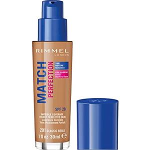 Rimmel London Match Perfection Foundation - Fondotinta Liquido Pelle Perfetta e Levigata No Effetto Maschera a Lunga Tenuta con SPF 20 - Classic Beige - 30 ml