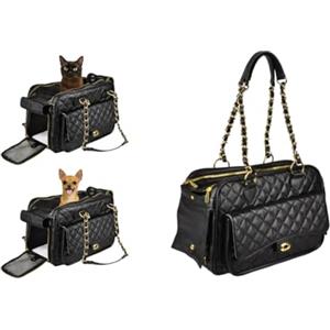 Flamingo Trasportino per cani - gatti - Gigi - Borsa in similpelle con fondo rimovibile, ventilazione e tasca portaoggetti