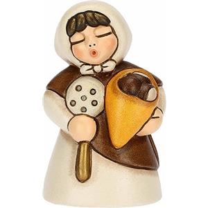 THUN - Donna con Castagne in Ceramica Decorata a Mano, Colore Bianco, Linea Presepe Classico, Decorazioni Natale Casa, 5x4.7x8 cm h