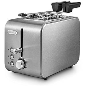 De'Longhi CTX2203.S Tostapane con Pinze, Controllo Progressivo del Grado di Tostatura, 3 funzioni, Cassetto Raccoglibriciole, Piedini Antiscivolo, Potenza 550 Watt, Plastica, SILVER