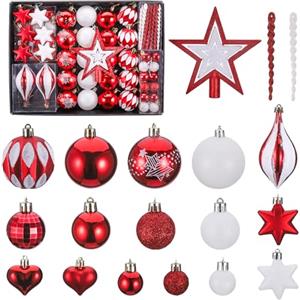 Zocipro 82Pcs Set di Palline di Natale, Decorazioni Natalizie Bianche e Rosse, Decorazioni per l'albero di Natale con Stella di Natale, Baubles di Natale, Ornamenti Natalizi da Appendere