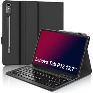 WAVATA Custodia con Tastiera per Lenovo Tab P12 12.7 Pollici 2023- Tastiera Staccabile Senza fili Bluetooth per Lenovo P12 2023- Tastiera Layout Italiano per Lenovo Tab P12 TB370FU- Nero