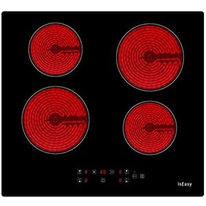 IsEasy Piastra di cottura in vetroceramica elettrica (6000 W, 4 fuochi, 60 cm, da incasso, automatica, touch, timer, vetro-ceramico) -4 zone