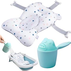 Megaser® Cuscino Bagnetto Neonato + Tazza da Bagno, Riduttore Vasca da Bagno Neonato, Supporto vaschetta Universale, Materassino Bagnetto Antiscivolo, Confortevole e Morbido