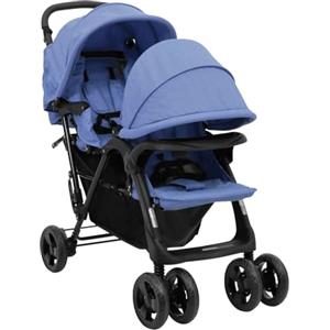 Kavolet Passeggino gemello in acciaio e tessuto Oxford con copertura antipioggia, passeggino pieghevole da viaggio, per neonati e bambini, blu navy e nero, 122,5 x 53,5 x 111 cm