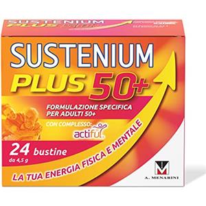 Sustenium Plus 50+ - Integratore energizzante adulti 50+ con complesso antiossidante ACTIFUL, vitamine e minerali. Per la tua energia fisica e mentale. Confezione da 24 bustine