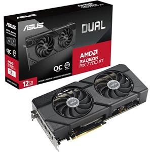 ASUS DUAL AMD Radeon RX 7700 XT OC Edition Scheda Grafica 12 GB GDDR6, 192 Bit, PCIe 4.0, HDMI, DisplayPort, Nero, DUAL-RX7700XT-O12G