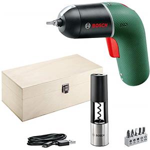 Bosch DIY Tools Avvitatore elettrico IXO Vino Set 6a generazione, verde, con attacco apribottiglia di vino, ricaricabile con cavo micro USB, CONTROLLO VELOCITÀ variabile, in scatola di legno diqualità